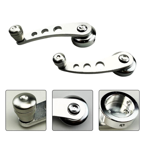 Aluminum Billet Car Window Crank Handle Set 2 Pieces Window Winder Replacement For Classic Cars Includes Hex Wrench And Screws Silver Finish