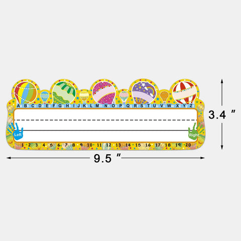 50 Pack Hot Air Balloon Style Desk Nameplates For Students, colorful design with alphabet, 3.4 x 9.5 inches, laminated cardstock