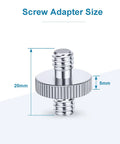 Screw adapter size illustration showing Heavy Duty 1/4 Inch Male To Male Tripod Screw Adapter 2 Pack Built Tough Aluminum Alloy.