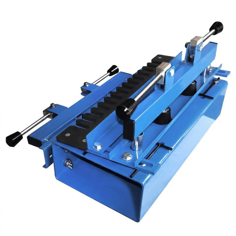 Heavy Duty Woodworking Dovetail Jig With Rock Solid Clamps For Dead On Half Blind Cabinet And Drawer Building Adjustable 12 To 24 Inch Range Zero Wiggle Routing Setup, blue metal design.