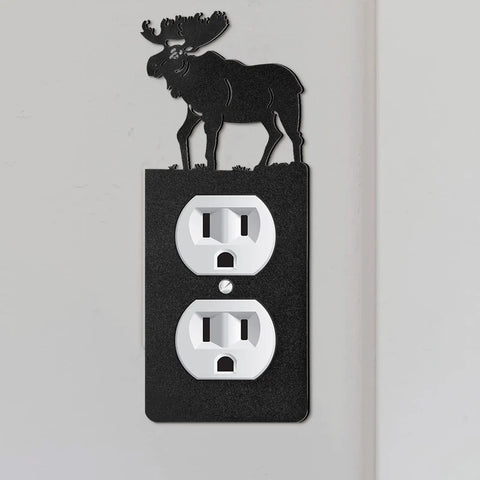 Six Pack Metal Bear Light Switch Covers With Moose Tree Mountain Elk Forest Designs, Rustic Woodland Wall Plate For Home