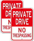 Built Legit Tough Private Driveway Sign 2 Pack 12X18 No Trespassing Warning Board Rust Free Aluminum signs in red and white.
