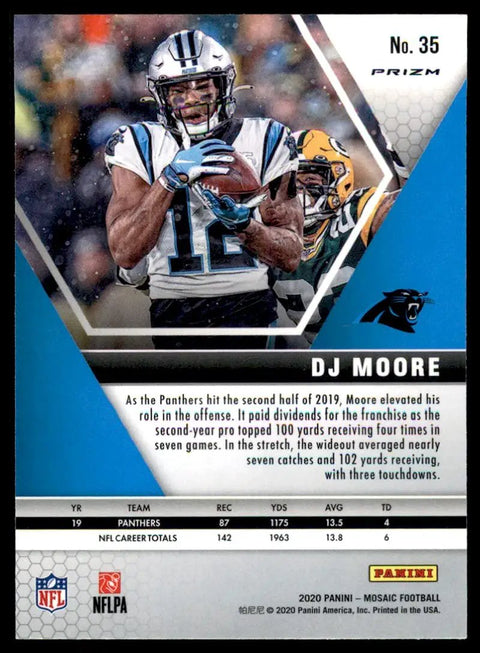 Mosaic Reactive Orange Prizm Base Card Starring DJ Moore, a dope NFL football hobby collectible for trading and display, 2020 Mosaic Series Prizm Card.