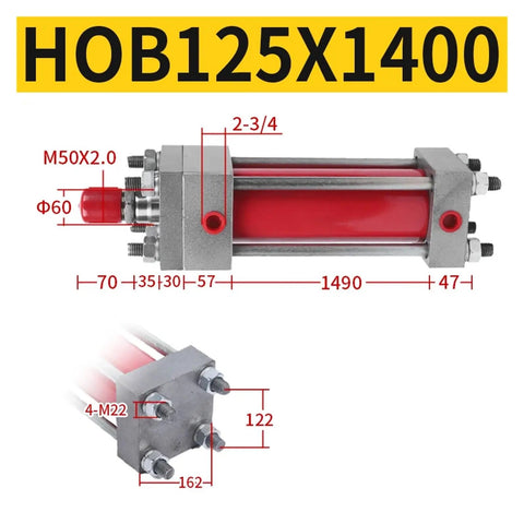 Double Acting Tie Rod Hydraulic Cylinder For Lifting And Positioning Heavy Duty Workhorse Lifter HOB125X50 To HOB125X1400 with measurements