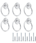 Six Pack Modern Style Ring Pull Handles In Chrome Finish Made From Zinc Alloy With Durable Rust Resistant Coating Includes Mounting Screws
