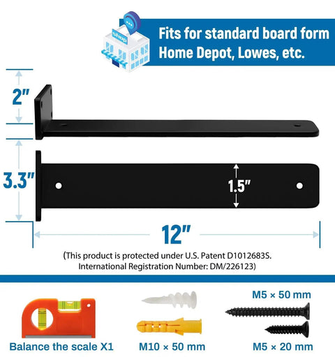 12 Inch Floating Shelf Brackets 6 Pack Heavy Duty Rustic Industrial Metal Hidden Mounting For Wall Shelves Sizing Diagram