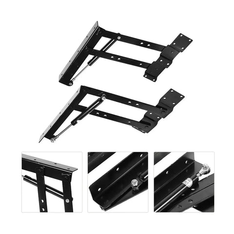 Two Pack Lift Up Table Hinges With Pneumatic Lift Smooth Soft Opening for Lift Top Coffee and Tea Tables in black metal design