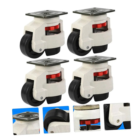 Heavy Duty Adjustable Swivel Furniture Casters With Locking Brakes Easy Quick Snap Install Smooth Nylon Rollers set for DIY projects.