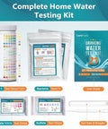 All In One Drinking Water Test Kit For Home Use Test Tap Water Well Water And Filtered Water For 21 Indicators Including Lead Hardness Copper Nitrate And Nitrite For Quick No Fuss At Home Results, showing test strips, bacteria tests, and user guide.