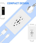 GaN 30W 6A 3 Port USB Wall Outlet With 2 USB C And 1 USB A Port, Fast Charger design with dimensions shown, UL Listed