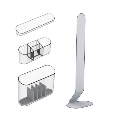 Magnetic Desk Organizer Set With Modular Stand Metal Construction Three Trays And Pen Holder For Office Home Dorm Study Room Space Saving Stationery Organizer Gift Ready For Any Workspace Vibe, components displayed separately