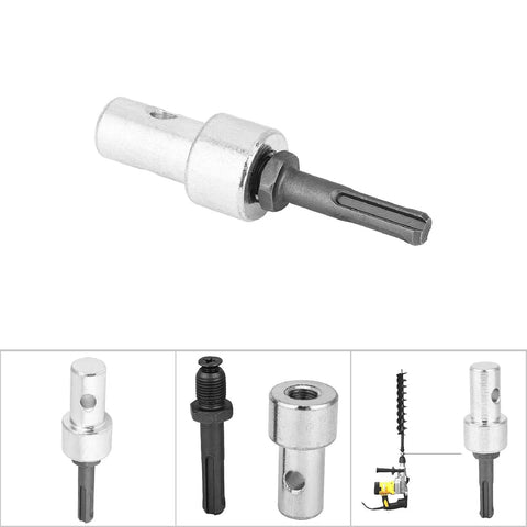 Drill Bit Adapter For Electric Drills To Earth Auger Connector Arbor Round Shank To Threaded Chuck, 2 Pit 2 Slot, Heavy Duty Attachment