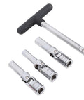 Glow Plug Socket Set Eight Millimeter Ten Millimeter Twelve Millimeter With Three Eighths Inch Drive T Bar Handle And Universal Joint