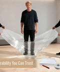 Easy DIY Window Insulation Kit For Winter With Plastic Shrink Film And Strong Tape demo with three people holding the film.