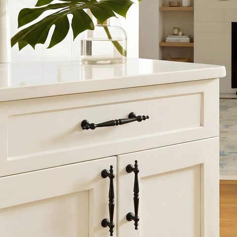 Dope Matte Black Cabinet Pulls 6.3 Inch Length With 3.78 Inch Center To Center Hole Spacing Vintage Style Drawer Handles on kitchen cabinet