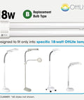 18W Daylight CFL Replacement Tube Bulb Type B for Bright True-To-Life Colors pictured with compatible OttLite lamps