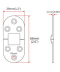 Pair of marine-grade 316 stainless steel door hinges, mirror polished, 66mm x 29mm, 2.1mm thick