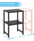 Expandable 2 Tier Metal Storage Shelves With 150 Lbs Capacity, adjustable length 14.4-23.6 inches, shown in black metal