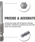 Close-up of a single hex bit from the Twenty Piece Hex Bit Set With Magnetic S2 Steel Drill Bits For SAE And Metric Allen Wrenches.