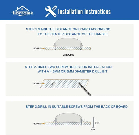 Installation guide for Matte Black Cup Drawer Pulls Five Pack for Cabinets and Furniture Dressers with 3 Inch Hole Centers