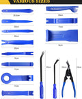 Straight Up 120 Piece Auto Trim Removal Tool Kit for Car Door Panels, showcasing various sizes of blue nylon pry bars.