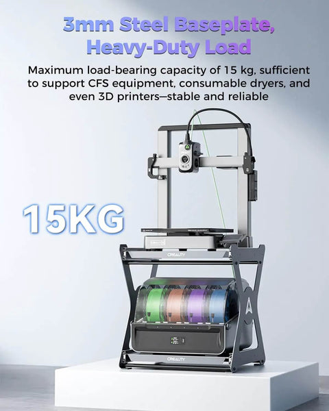 Rock Solid CFS Workstand For 3D Printing With Dual Layer Pull Out Design And 15 Kg Load Capacity shown with printer and drying boxes