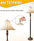Two Ball Lamp Finials In Silver Metal One And A Half Inch Tall With Standard Harp Thread Quarter Inch By Twenty Seven Fits Most Lamps Includes Cleaning Cloth Your Go To Table And Floor Lighting Decor shown with assembly process.