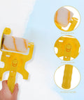 Yellow Corner Paint Roller Brush For Drywall And Door Frames Interior Walls Smooth No Sweat Finishing With Sturdy Grip Handle shown with ergonomic handle.