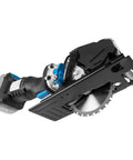 No Nonsense 18V Brushless Cordless Circular Saw With 120 Mm Blade showing blade and aluminum guard detail for clean cuts.