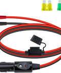 12AWG Heavy Duty Cigarette Lighter Plug With 6 5 Foot 12V Extension Cord and rugged copper terminal with ring connectors and fuses.
