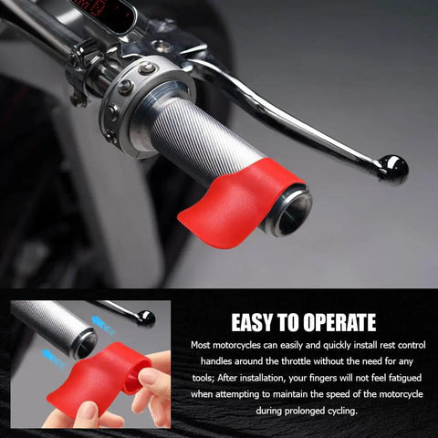 Heavy Duty Motorcycle Cruise Control Throttle Assist Grip For 7/8 Inch Bars showing red non-slip grip on handlebar.