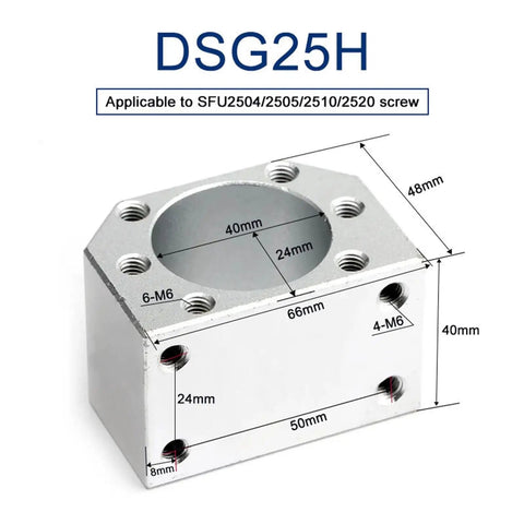 Upgrade Your CNC Router With This Ultra Smooth Ball Screw Kit SFU2505 Featuring DSG25H Linear Guide High Strength Aluminum Alloy Housing For Rock Solid Precision Low Noise And Zero Stick Slip Action Every Time. DSG25H aluminum block with 40mm bore and M6 holes for SFU2505