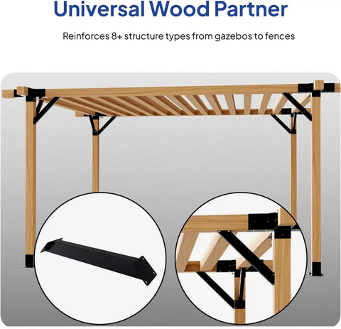 Four Pack 45 Degree Angle Support Brackets Black Beefy Heavy Duty Metal Roof Riser Kit For Wooden Pergolas Gazebos And Patios DIY Friendly Stability For Outdoor Structures