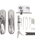 Stainless Steel Door Entry Handle Set With Keyed Lever Cylinder Lock Kit for interior doors, including handles, screws, and keys
