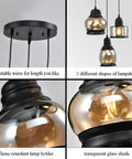 Three Light Modern Glass Pendant Chandelier for Dining Room and Kitchen Island with Amber Glass Shades featuring 3 lamp shapes