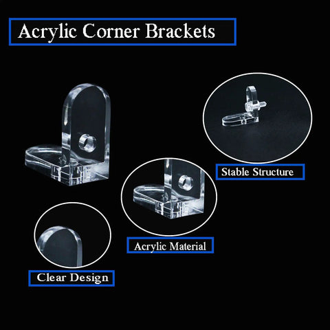 Straight Up Clear Acrylic L Bracket 20 Pack Corner Braces With Screws And Bolts 90 Degree Right Angle Shelf Supports close-up view