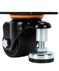 Tough As Nails Heavy Duty Leveling Caster With 2.5 Inch Smooth Ride Wheels And 550 Kilogram Weight Capacity, black body and metal plate.