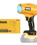 Cordless 20V Max Leaf Blower with High Speed Brushless Motor shown next to packaging, battery not included