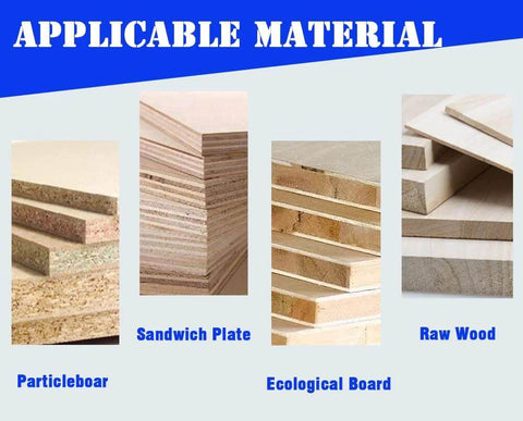 Wood materials: particleboard, sandwich plate, ecological board, raw wood under Applicable Material banner.