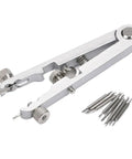 Six Piece Watch Repair Kit with Spring Bar Pliers and Pin Remover Pro Grade Watchmaker Tools Compact Metal Silver Set