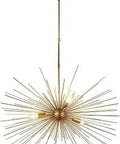 Gold Sputnik Starburst Chandelier, 31 Inch Diameter, 14 Inch High With 39 Inch Rods, Four Light E12 Ceiling Fixture In Brass Finish