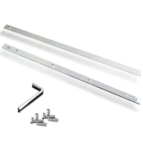 Guide Rail Connector Set For Track Saws Self Aligning Quick Connect Rails For Long Cuts shown with parts and hex key
