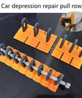 Ultimate Dent Repair Kit For Cars And Motorcycles with yellow sliders and metal rod displayed on black surface