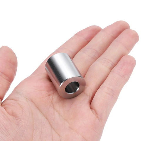Heavy Duty Stainless Steel Spacer And Standoff With Three Eighths Inch Bore And Three Quarters Inch Outer Diameter One Inch Length in hand.