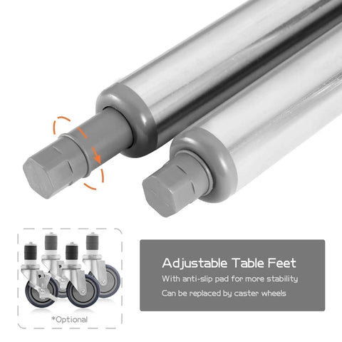 Adjustable table feet of Stainless Steel Prep Table 24x36 Inches 4 Ft Heavy Duty With Undershelf For Commercial Kitchen And Home Use