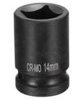 Pro Grade 14Millimeter 4 Point Square Impact Socket Half Inch Drive Cr Mo Steel Wheel Tool for Knocking Away Rusted Bolts angle view