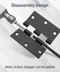 Detail of Six Pack Three And A Half Inch Matte Black Door Hinges Featuring Square Corners Removable Pins and Full Screw Kit.
