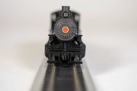 Front view of USRA 0-6-0 Old-School Steam Locomotive With Slope Tender And Operating Smoke Unit Santa Fe ATSF 2034 HO Scale