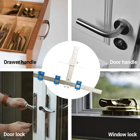 Heavy Duty Aluminum Cabinet Hardware Jig And Precision Drill Guide Sleeve For Dead On Drawer Pull Alignment and Hassle Free Cabinet Door Knob Installation No Sweat with drawer and door handles