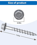 Heavy Duty Joist Hanger Screws Size Nine By One Point Five Inch Structural Fasteners showing hex head and length of 1.57 inches.